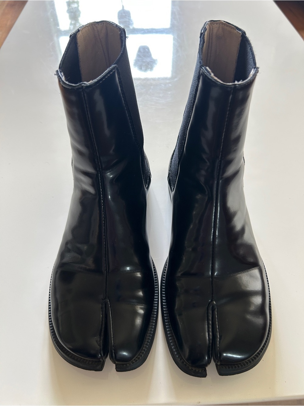 Black Tabi Split-Toe Leather Ankle Boots - Women's